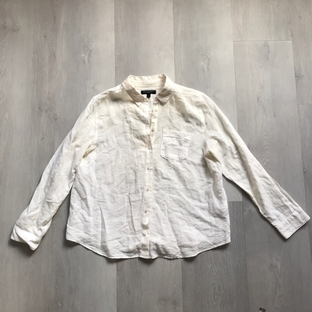 BANANA REPUBLIC WHITE LINEN LONG SLEEVE BUTTON SHIRT WOMENS LARGE